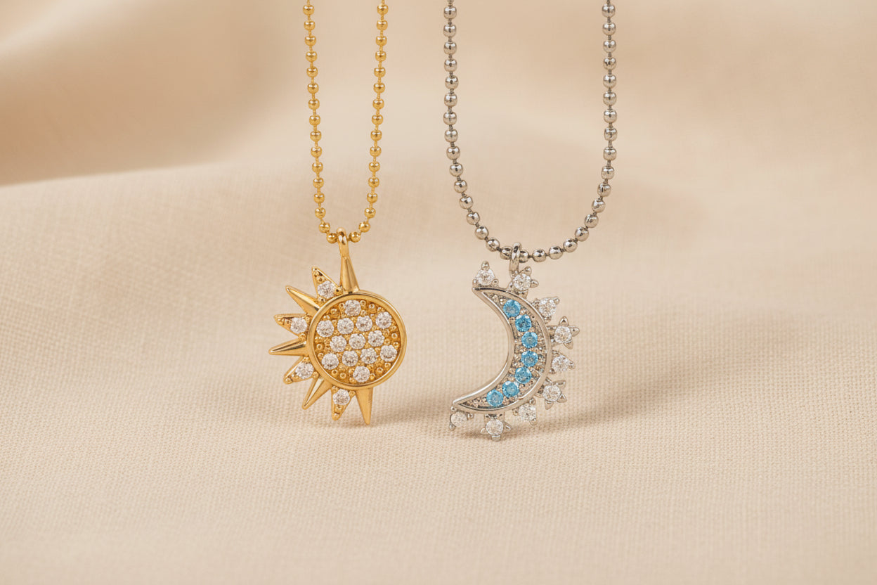 2Pcs/Set Magnetic Couple Matching Necklace Sun Moon Heart Shape Magnet Paired Pendant Jewelry Chain Choker Fashion Lover Gift