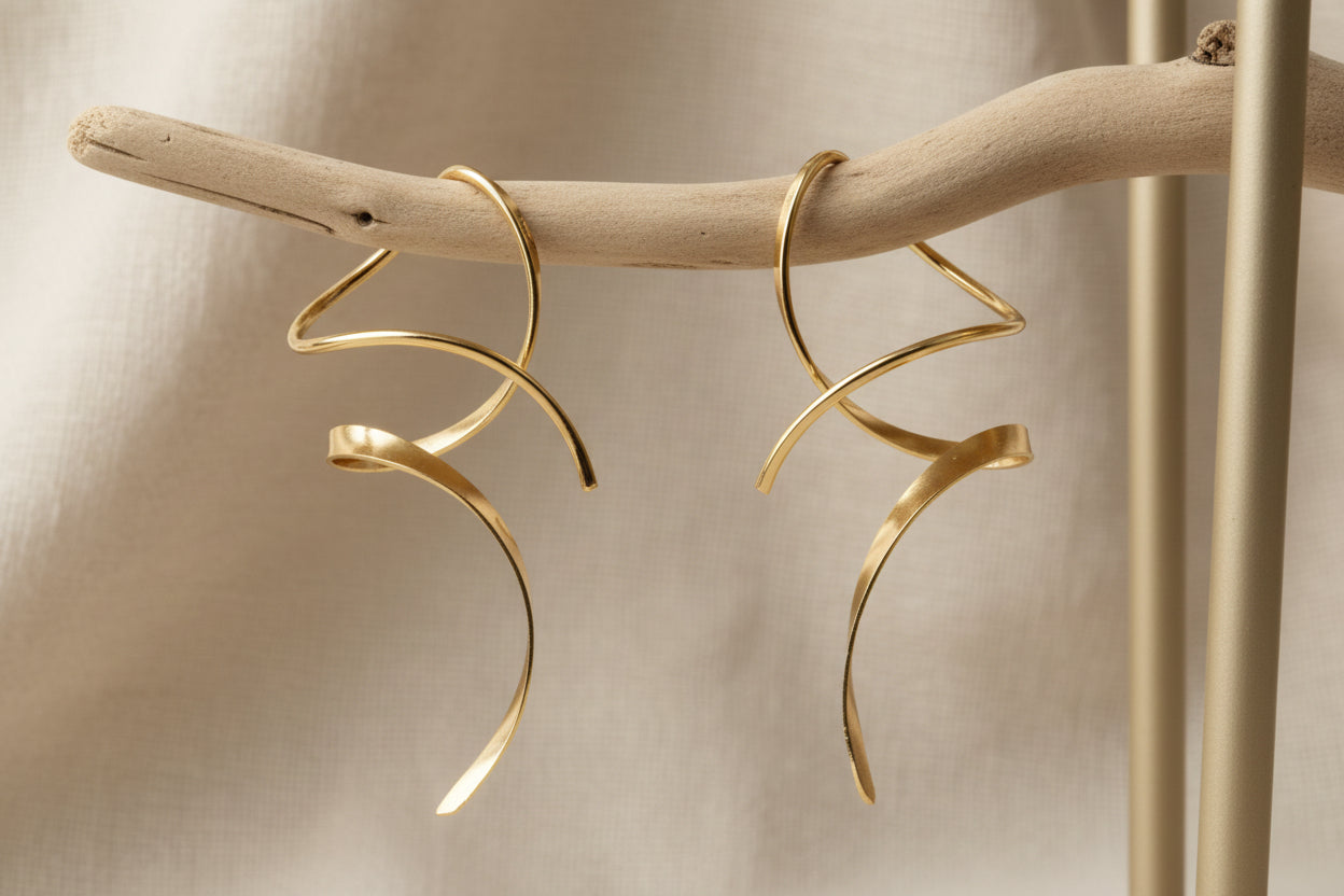 Spiraldraht-Ohrringe Für Frauen, 14 Karat Gold, Handgebogen, Anhänger, Geschenk Für Frauen, Ist Perfekt Als Weihnachtsgeschenk Für Geburtstagsfeiern.