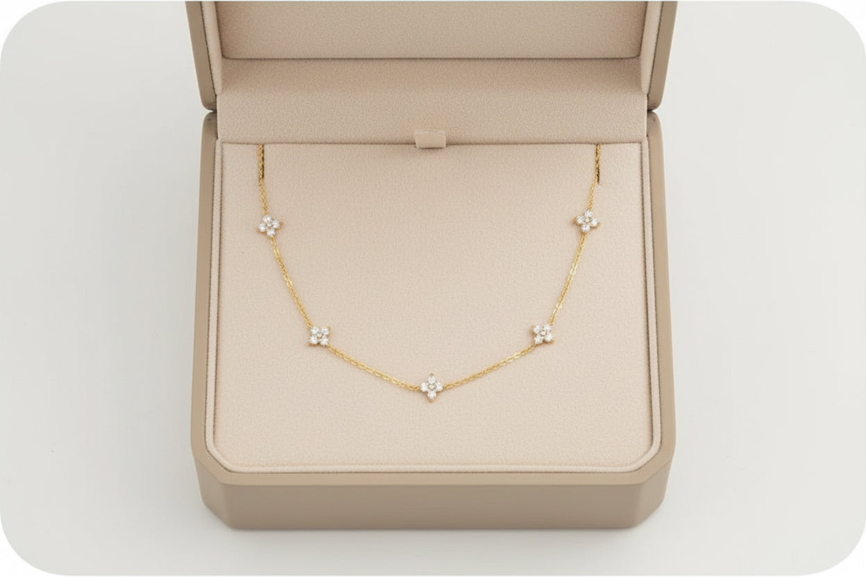 Aidenn Halskette Damen Gold Mit Cubic Zirkonia Vierblättriges Kleeblatt 925 Sterlingsilber Silber Kette Für Mädchen,Goldene/Silver Stapelbare Halskette Vierblättriges Kleeblatt Schmuck Geschenk