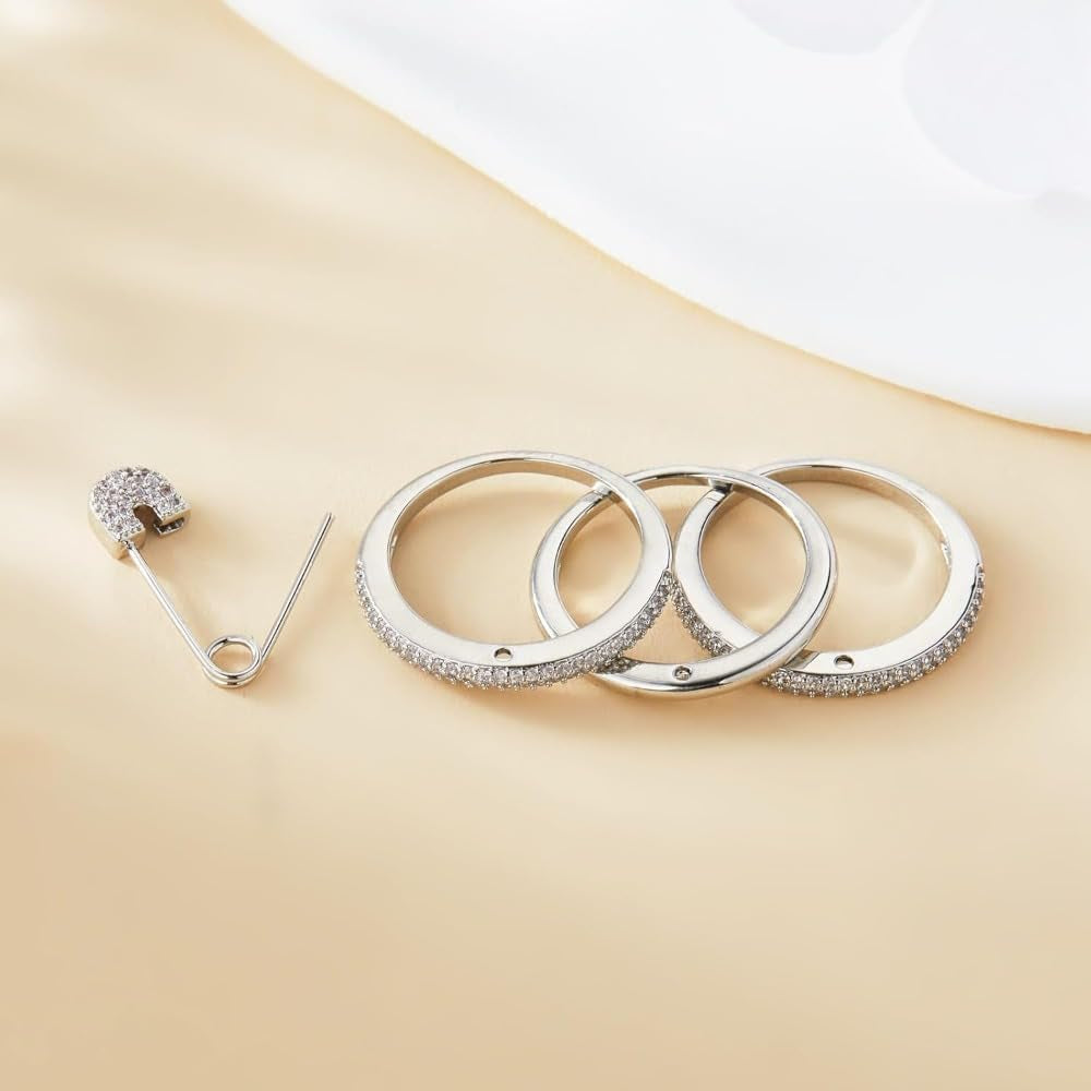 Modische Sicherheitsnadel, Stapelbare Ringe Für Frauen, Zirkonia, Pavé-Fassung, Mehrere Glieder, Statement-Ringe, Klobig, Stapelbar, Schmuck, Geschenk