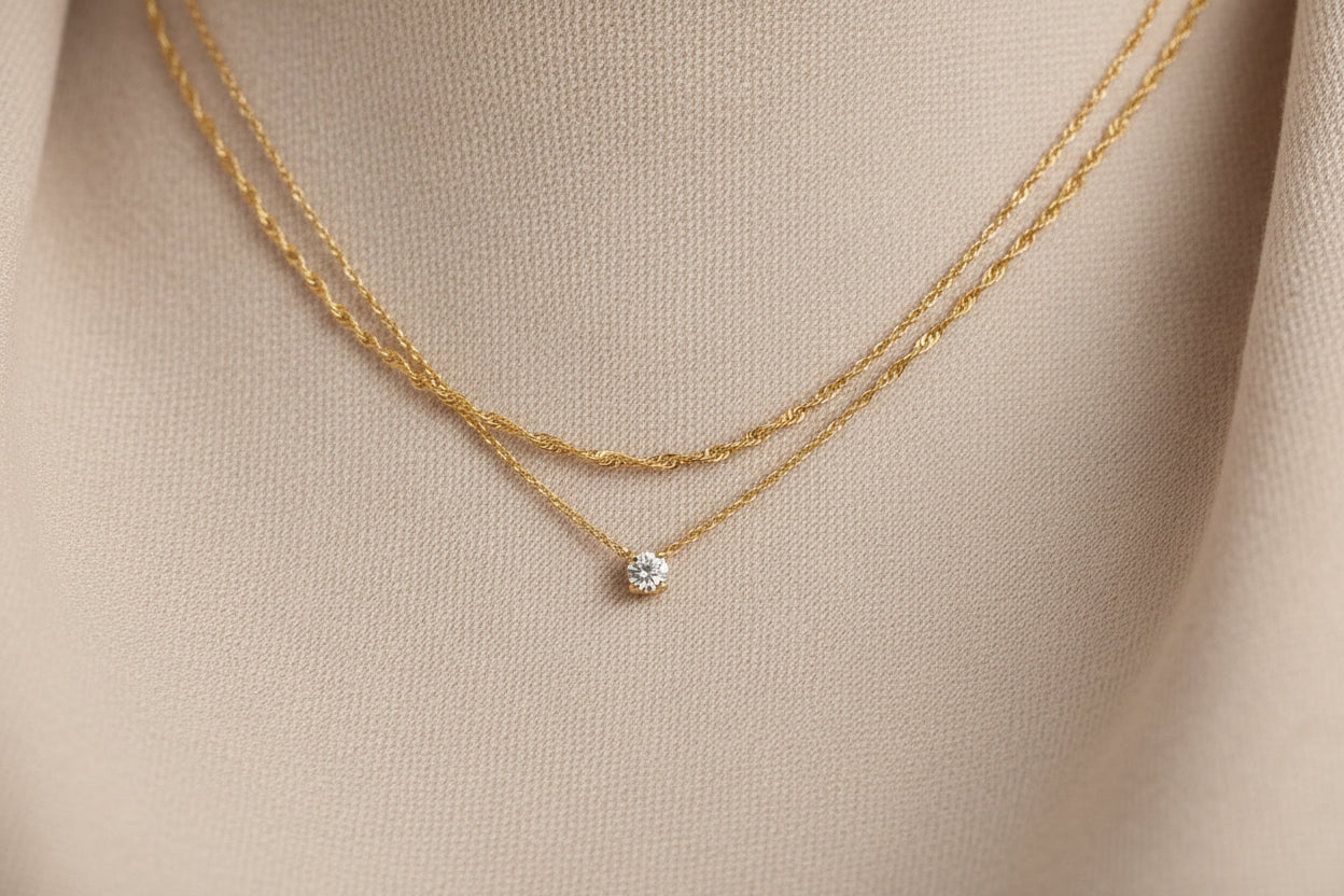 Halskette Damen 14K Gold & Silber 925 Layering Kette Damen Set Choker Wasserfest Goldkette Mit CZ Anhänger Trendy Schmuck Geschenke