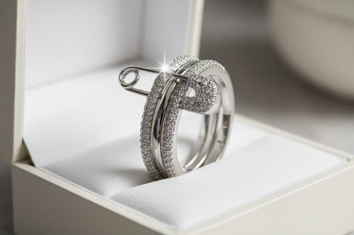 Modische Sicherheitsnadel, Stapelbare Ringe Für Frauen, Zirkonia, Pavé-Fassung, Mehrere Glieder, Statement-Ringe, Klobig, Stapelbar, Schmuck, Geschenk