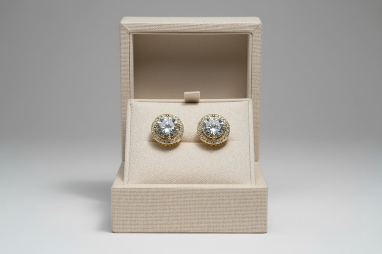 Female Luxury Crystal round Stud Earrings Vintage Silver Color Wedding Jewelry White Zircon Stone Earrings for Women